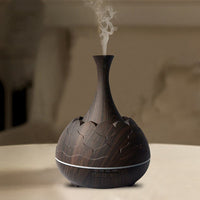 HKM-271443 Wood Grain Aroma Diffuser with Colorful LED Light and 400ML Capacity