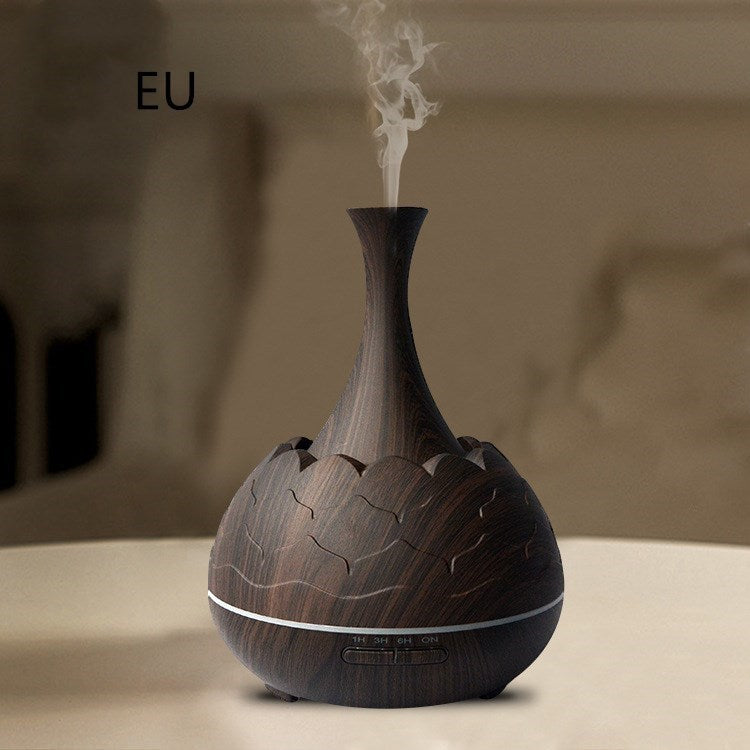 HKM-271443 Wood Grain Aroma Diffuser with Colorful LED Light and 400ML Capacity