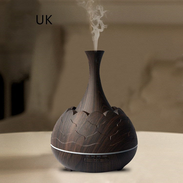 HKM-271443 Wood Grain Aroma Diffuser with Colorful LED Light and 400ML Capacity
