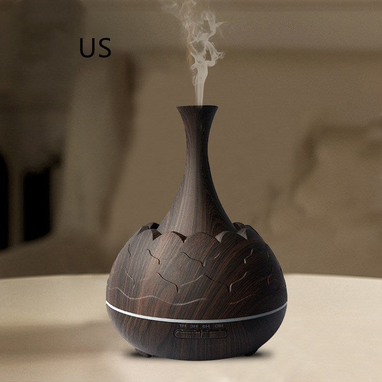 HKM-271443 Wood Grain Aroma Diffuser with Colorful LED Light and 400ML Capacity