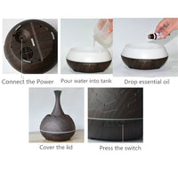 HKM-271443 Wood Grain Aroma Diffuser with Colorful LED Light and 400ML Capacity