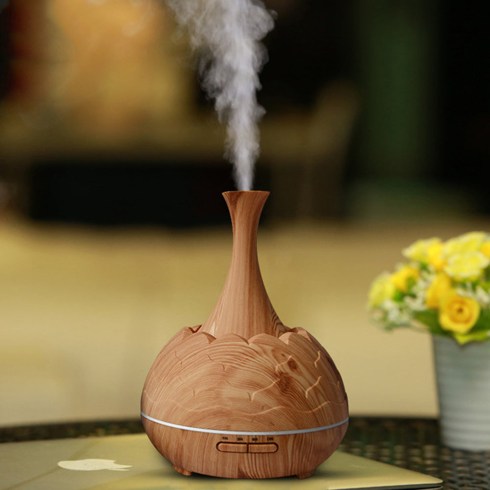 HKM-271443 Wood Grain Aroma Diffuser with Colorful LED Light and 400ML Capacity