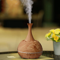 HKM-271443 Wood Grain Aroma Diffuser with Colorful LED Light and 400ML Capacity