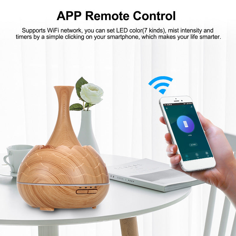 HKM-271443 Wood Grain Aroma Diffuser with Colorful LED Light and 400ML Capacity