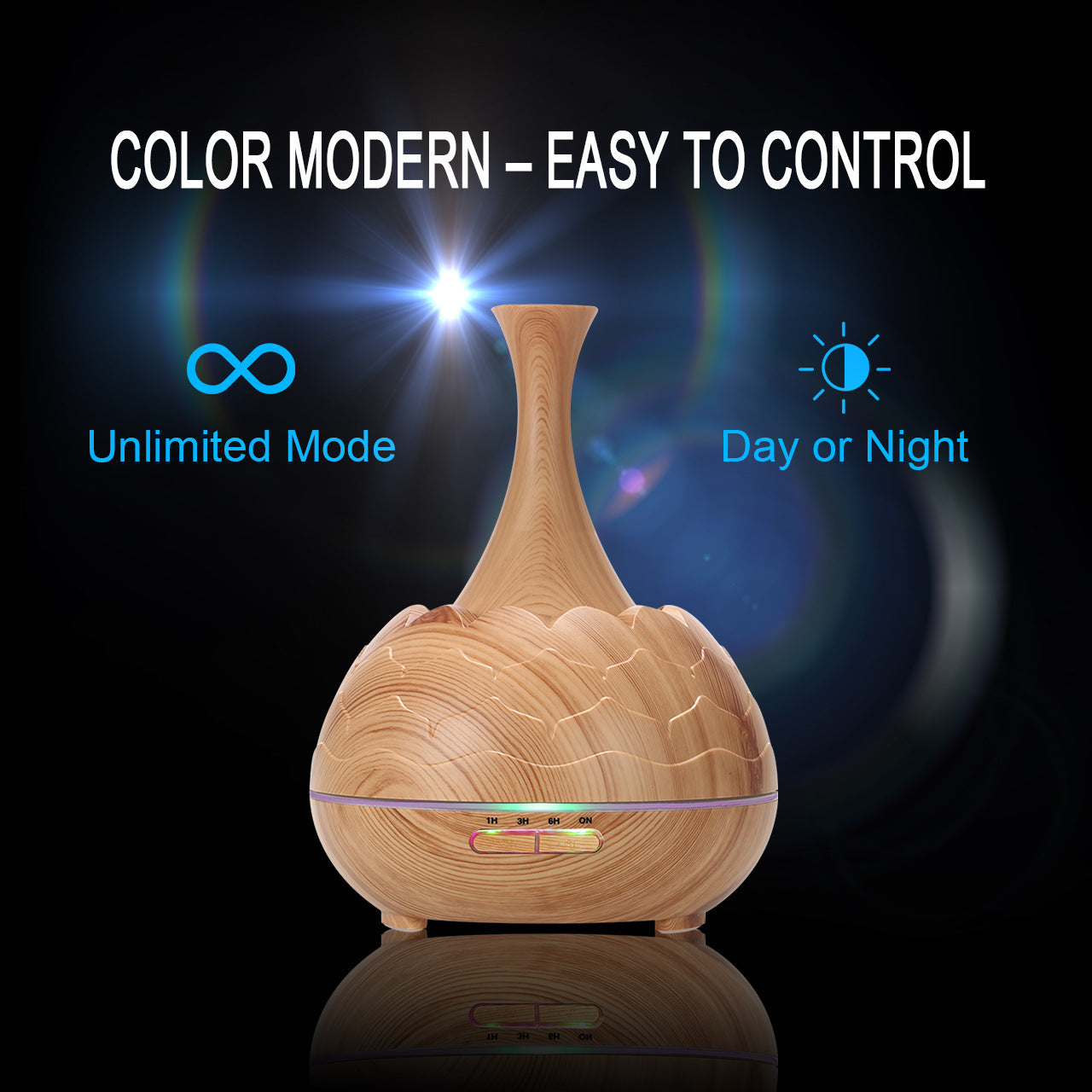 HKM-271443 Wood Grain Aroma Diffuser with Colorful LED Light and 400ML Capacity