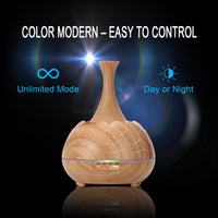 HKM-271443 Wood Grain Aroma Diffuser with Colorful LED Light and 400ML Capacity