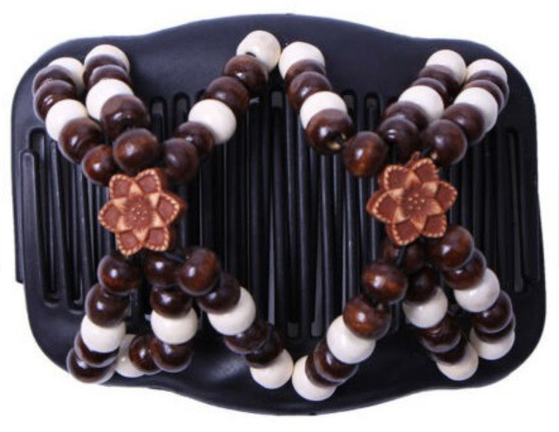 HKM-034451 Beaded Vintage Elastic Hairpin and Comb Clip for Women - Elegant Hair Accessory
