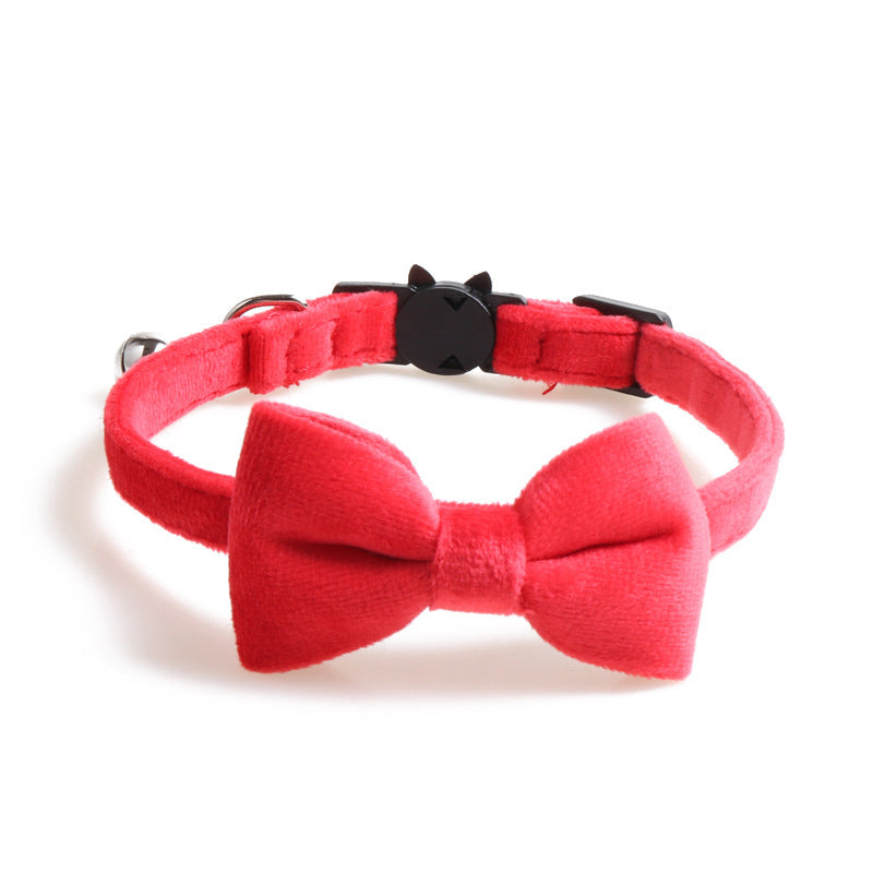HKM-223123 Bow Cat Collar with Bell - Colorful Cloth Design, Adjustable Length 1.0 * 28CM