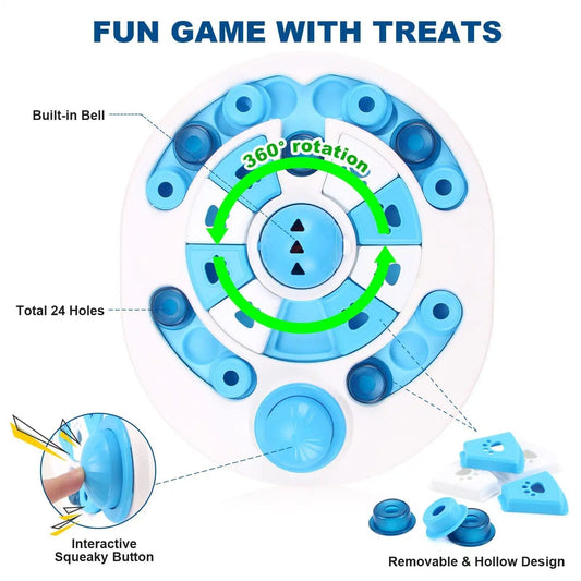 HKM-738963 Interactive Dog Puzzle Toy with Spherical Bells and 24 Hidden Treat Locations for Safe Feeding and Training