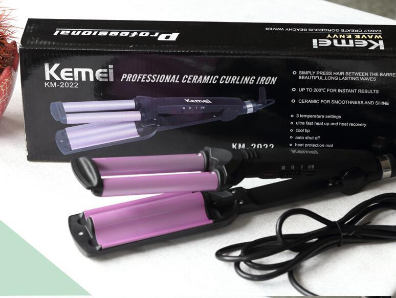 HKM-500179 3-Barrel Tourmaline Ceramic Wave Curling Iron for Big Waves, 16MM-20MM Diameter, 55W Power, 220V