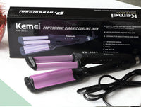 HKM-500179 3-Barrel Tourmaline Ceramic Wave Curling Iron for Big Waves, 16MM-20MM Diameter, 55W Power, 220V