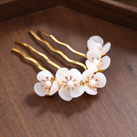 HKM-312403 Handmade Antique Jade Headdress Hairpin with Beaded Petals – Geometric Women's Accessory
