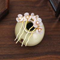 HKM-312403 Handmade Antique Jade Headdress Hairpin with Beaded Petals – Geometric Women's Accessory