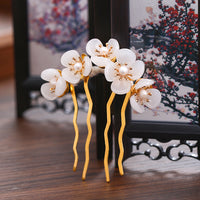 HKM-312403 Handmade Antique Jade Headdress Hairpin with Beaded Petals – Geometric Women's Accessory