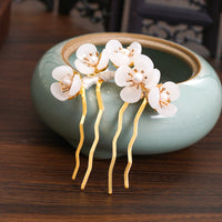 HKM-312403 Handmade Antique Jade Headdress Hairpin with Beaded Petals – Geometric Women's Accessory