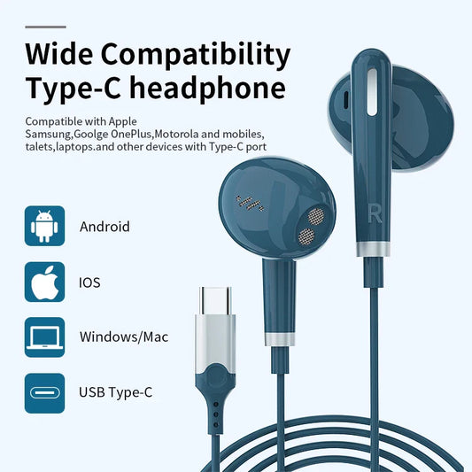 KTX-033619 Wired Type C Earphones Compatible with iPhone 15 Pro Max, Google Pixel 8, OnePlus, and Huawei with Microphone