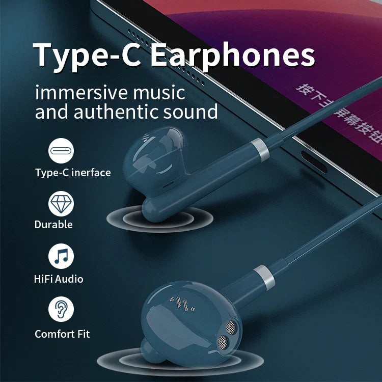 KTX-033619 Wired Type C Earphones Compatible with iPhone 15 Pro Max, Google Pixel 8, OnePlus, and Huawei with Microphone