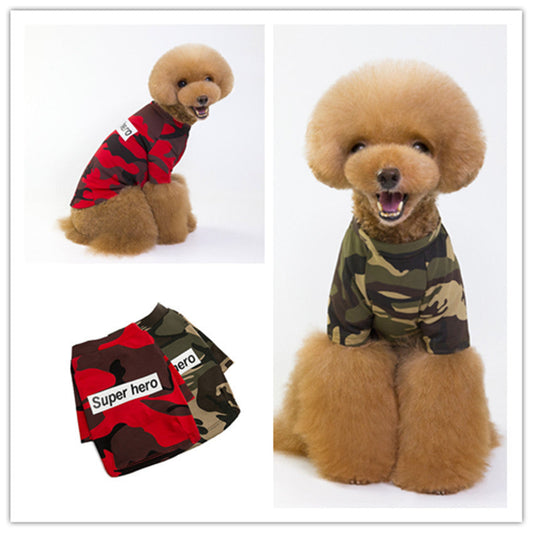 HKM-375635 Camouflage Raglan T-Shirt for Pets - Soft Cotton Blend Fabric, Ideal for Spring and Summer