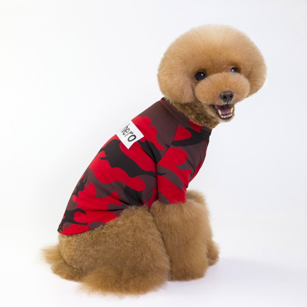 HKM-375635 Camouflage Raglan T-Shirt for Pets - Soft Cotton Blend Fabric, Ideal for Spring and Summer