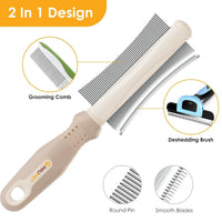 HKM-330835 2-in-1 Dog and Cat Deshedding Brush with Dual-Sided Comb for Effective Grooming of Short, Medium, or Long Hair
