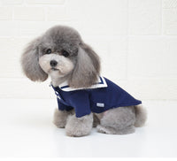 HKM-784659 Sailor Style Cotton Pet Outfit for Dogs and Cats - Casual Two-Legged Clothing