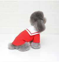 HKM-784659 Sailor Style Cotton Pet Outfit for Dogs and Cats - Casual Two-Legged Clothing