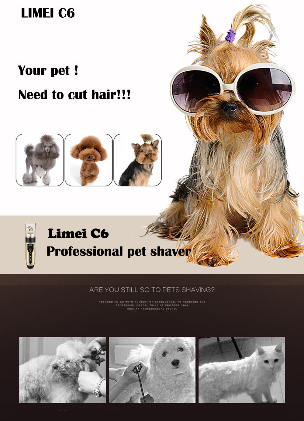 HKM-231379 Rechargeable Electric Dog Hair Clipper with Detachable Titanium Ceramic Blades and Adjustable Length Combs
