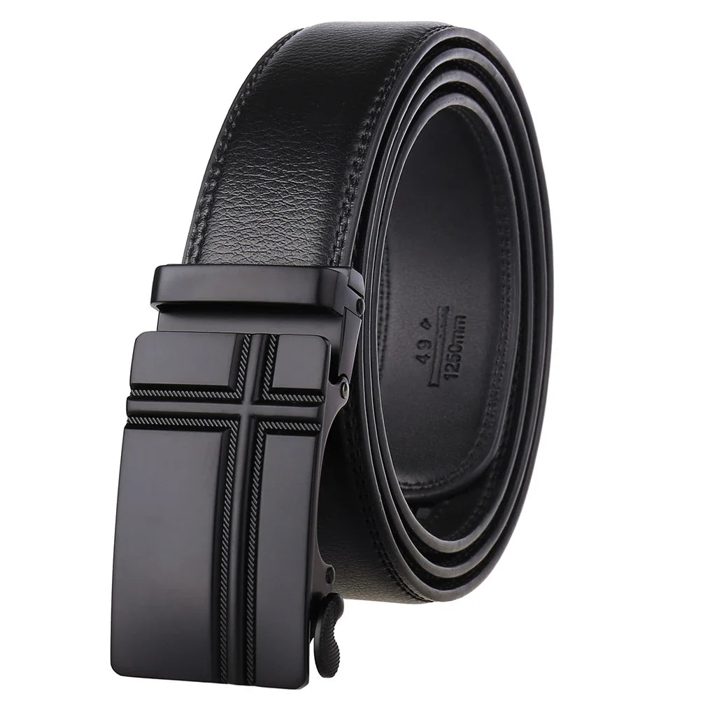 HKM-791699 Genuine Cowhide Leather Ratchet Belt for Men with Automatic Buckle - Model LY25-0711-1
