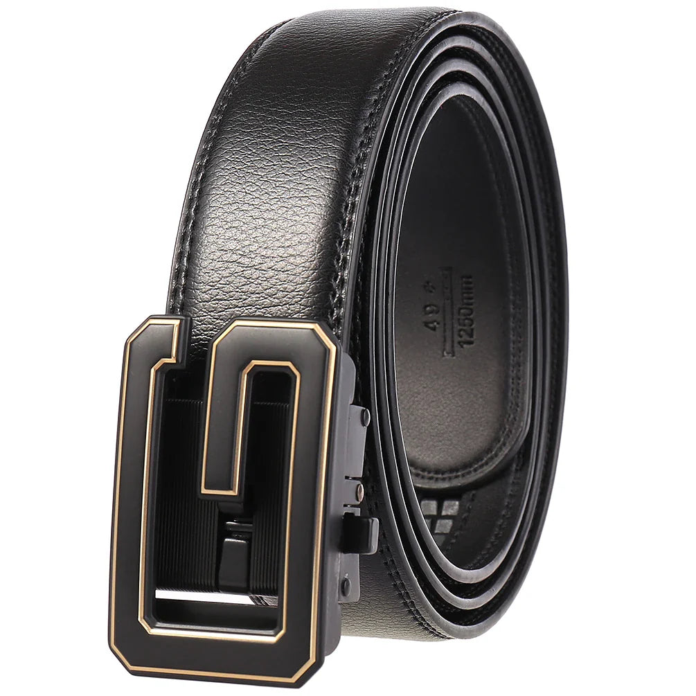 HKM-791699 Genuine Cowhide Leather Ratchet Belt for Men with Automatic Buckle - Model LY25-0711-1