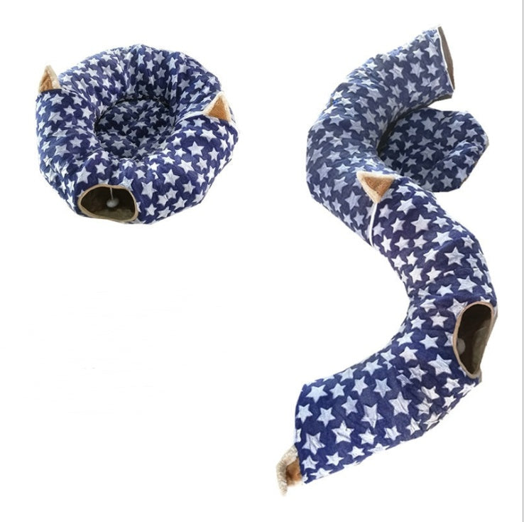 HKM-362899 Foldable Cat Tunnel for Playtime - 130cm Half Moon & 250cm Full Moon, Durable Cloth, Ideal for Cats and Small Dogs Under 20kg