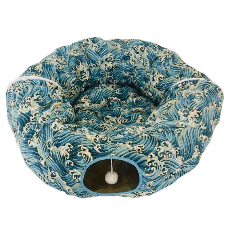HKM-362899 Foldable Cat Tunnel for Playtime - 130cm Half Moon & 250cm Full Moon, Durable Cloth, Ideal for Cats and Small Dogs Under 20kg