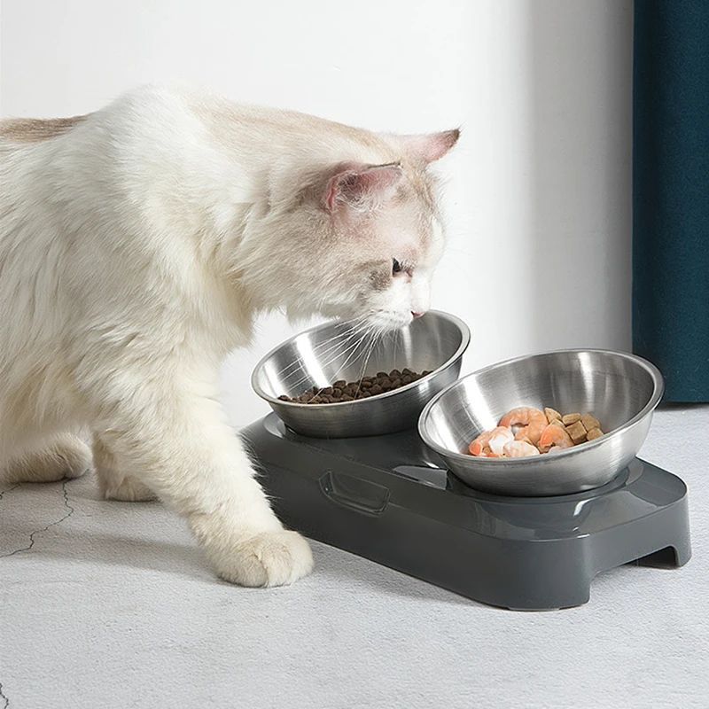 HKM-914003 Adjustable Stainless Steel Pet Bowl with Stand - Elevated Double Feeder for Dogs and Cats - Easy Clean Non-Slip Design