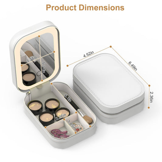 HKM-318995 Portable Makeup Bag with LED Mirror, 3 Light Colors & Dimmable Brightness, Waterproof Cosmetic Organizer, Ideal Gift for Women