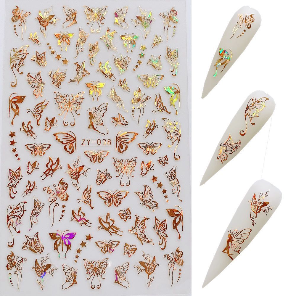HKM-006035 Butterfly Nail Stickers in Gold and Silver Laser Finish