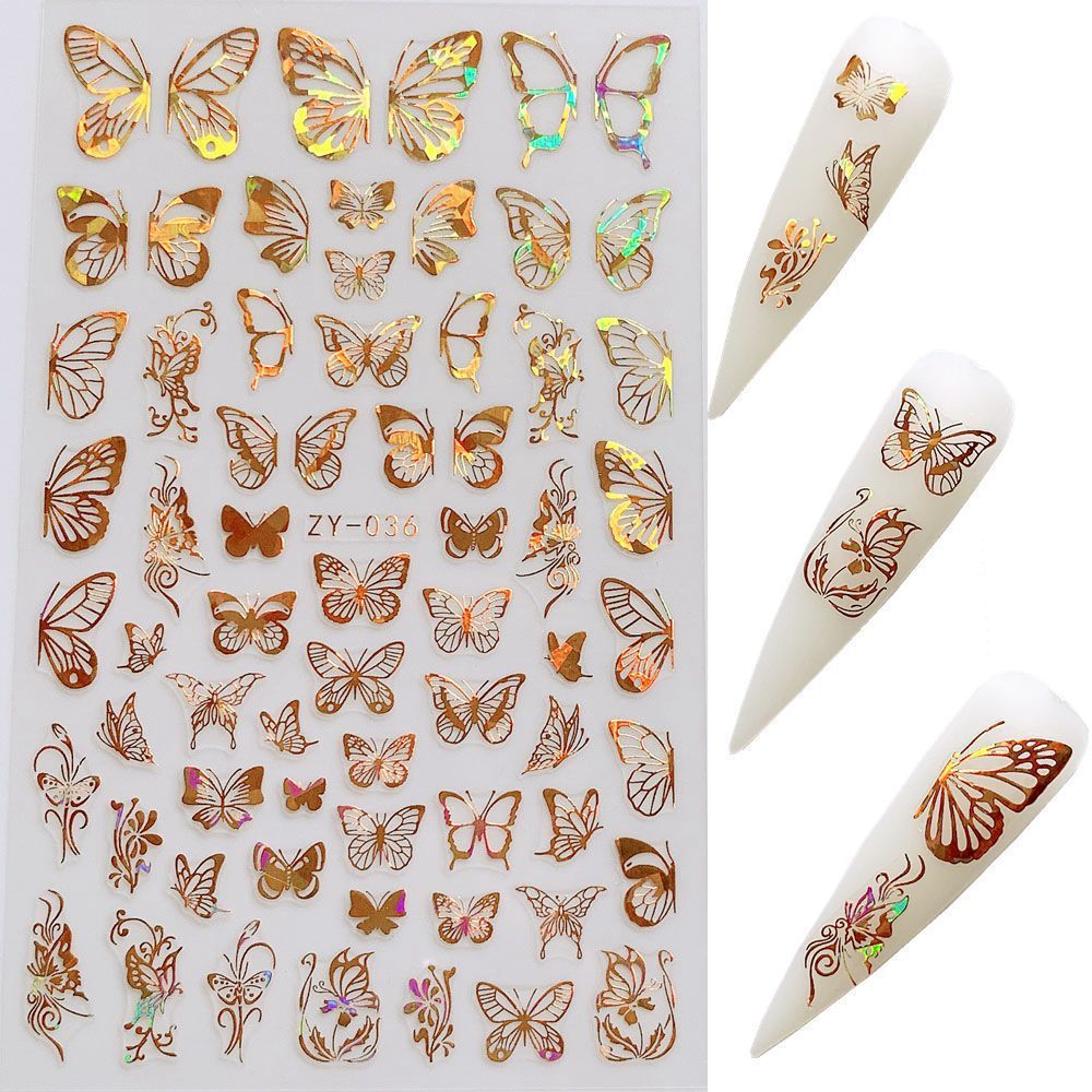 HKM-006035 Butterfly Nail Stickers in Gold and Silver Laser Finish