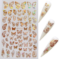 HKM-006035 Butterfly Nail Stickers in Gold and Silver Laser Finish