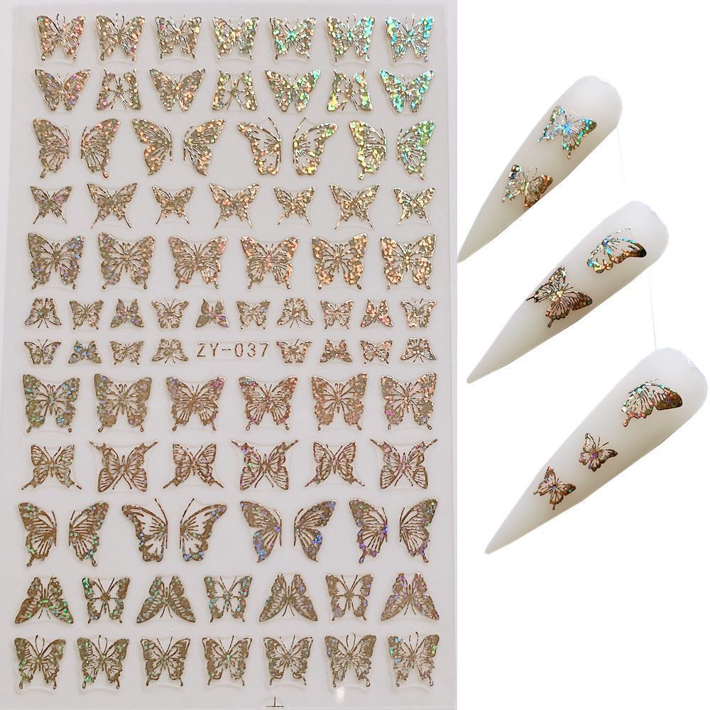 HKM-006035 Butterfly Nail Stickers in Gold and Silver Laser Finish