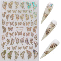 HKM-006035 Butterfly Nail Stickers in Gold and Silver Laser Finish