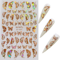 HKM-006035 Butterfly Nail Stickers in Gold and Silver Laser Finish
