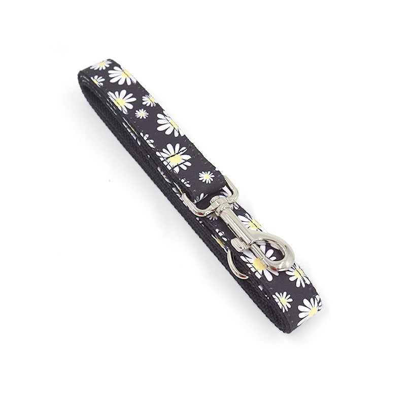 HKM-346451 Trendy Black Polyester Pet Towing Rope with Daisy Print