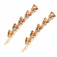 HKM-782355 Elegant Rhinestone Hairpin with Floral Design - Multi-Color Triangle Crystal Clips for Women