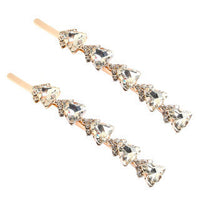 HKM-782355 Elegant Rhinestone Hairpin with Floral Design - Multi-Color Triangle Crystal Clips for Women