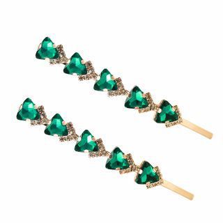 HKM-782355 Elegant Rhinestone Hairpin with Floral Design - Multi-Color Triangle Crystal Clips for Women
