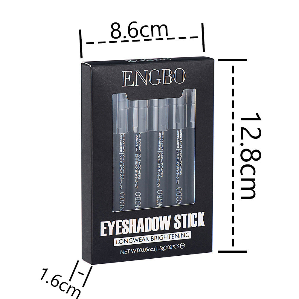 HKM-554771 Double-Ended Long-Lasting Pearlescent Eyeliner Pen Set - Universal Black Color, 6 Pieces