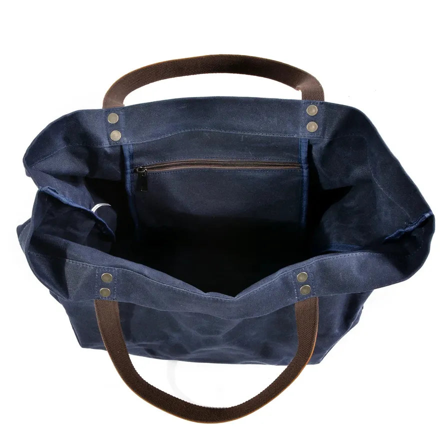 KTX-283411 Waterproof Wax Canvas Casual Shoulder Handbag with Cowhide Trim