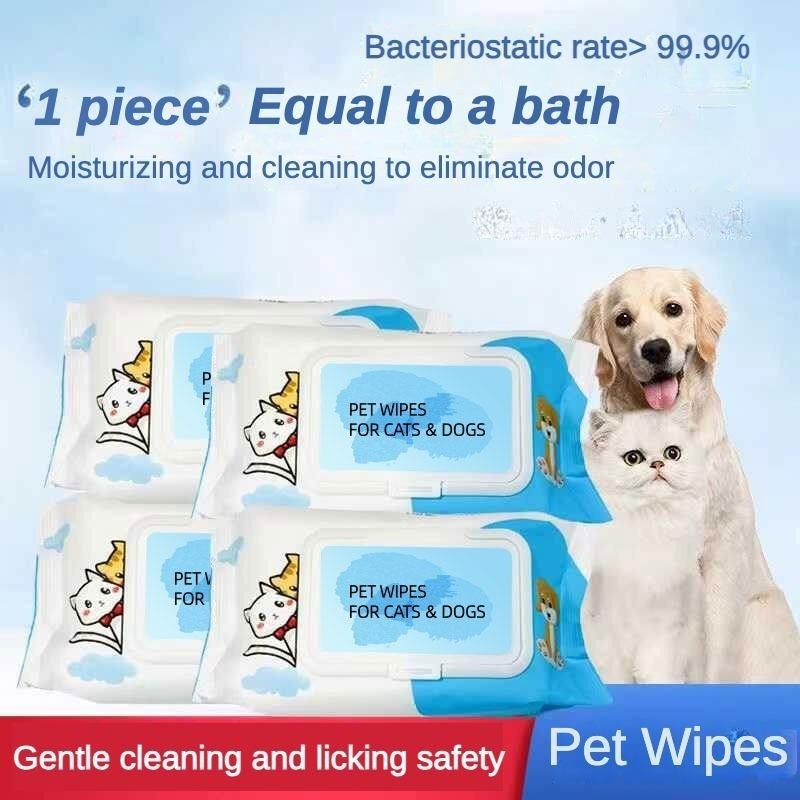 JMT-577034 Plant-Based Unscented Pet Wipes for Dogs and Cats ¨C Gentle Cleaning for Paws, Ears, Fur, and Eyes ¨C 80 Moist Wipes