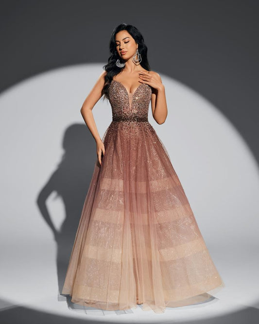 HKM-939411 Elegant Brown Evening Dress for Women - Style EZ25067