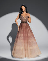 HKM-939411 Elegant Brown Evening Dress for Women - Style EZ25067
