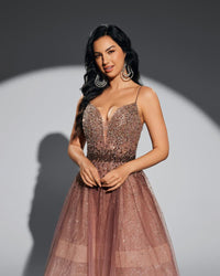 HKM-939411 Elegant Brown Evening Dress for Women - Style EZ25067