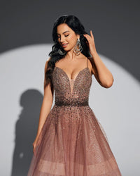 HKM-939411 Elegant Brown Evening Dress for Women - Style EZ25067